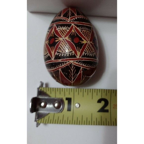 Vintage Romanian Pysanky Hand Painted Real Easter Egg Black Red & Gold Geometric - Picture 4 of 4